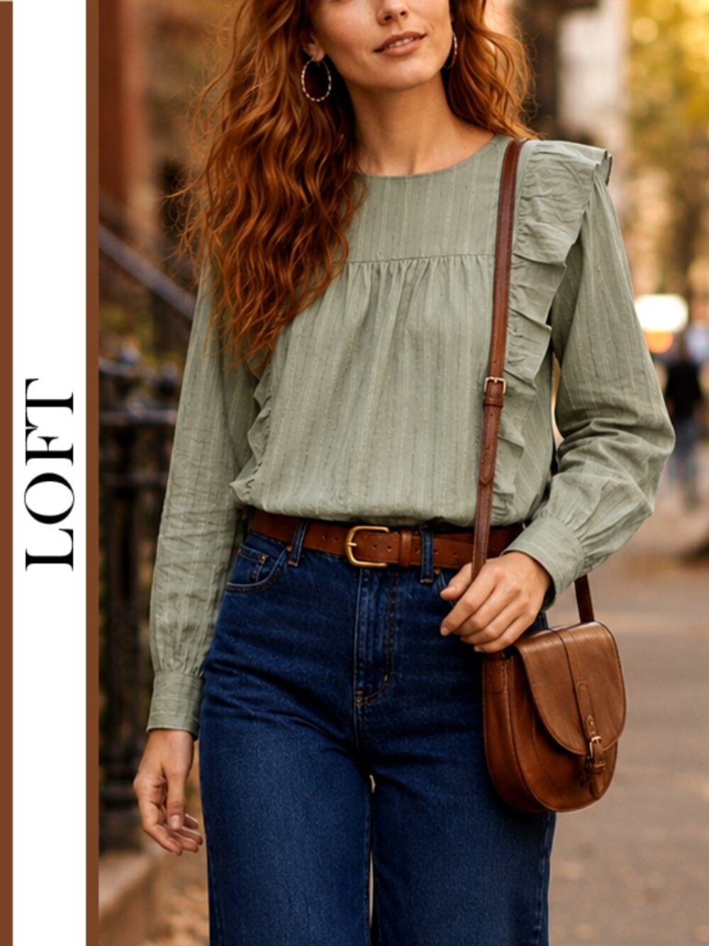 LOFT | Ruffled Cotton Blouse Top